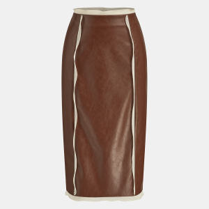 Contrast Piping Faux Leather Midi Skirt