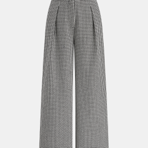 Houndstooth Pleated Buttoned Wide Leg Pants