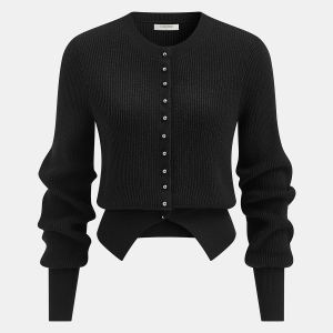 Puff Sleeve Rib-Knit Cardigan