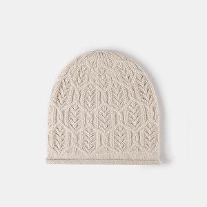 Leaf Cable Pattern Wool Knit Beanie