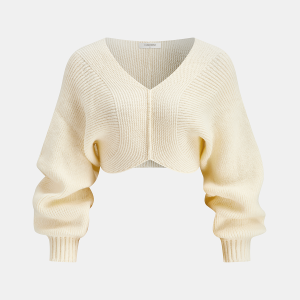 V-Neck Long-Sleeve Cropped Sweater