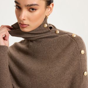 Ribbed Knit Top & Turtleneck Shawl Two-Piece Set