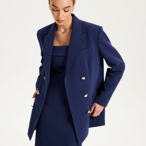 Metal Double-Breasted Oversized Blazer