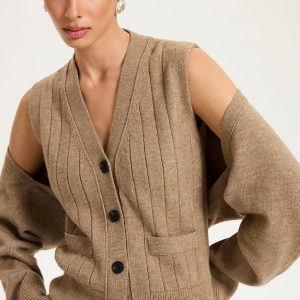 V-Neck Vest and Cardigan Knitted Two-Piece Set