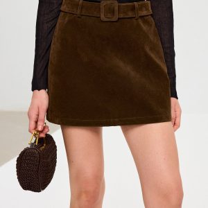 Belted Suede Mini Skirt