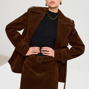 Belted Suede Effect Trench Coat