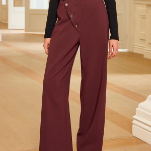 Asymmetric Waistband Straight-Leg Pants