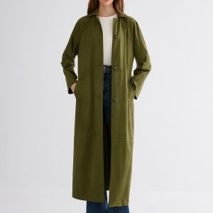 Button Through Cotton A Line Trench Coat