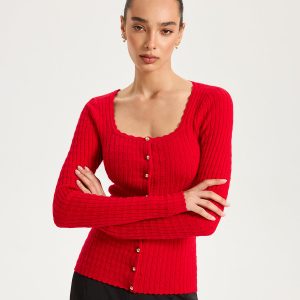 Wool-Blend Cable-Knit Metal Button Cardigan