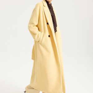 Belted Double-Breasted Lapel Long Coat