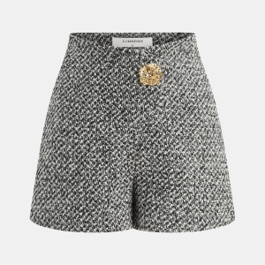 Metal Detail Tweed High-Waist Shorts