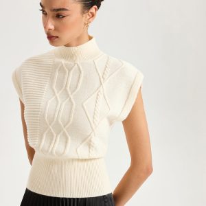 Mock Neck Cap Sleeve Sweater Vest