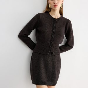 Slim-Fit Knit Cardigan and Mini Skirt Set