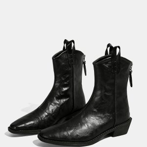 PU Leather Western Ankle Boots