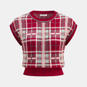 Cap Sleeve Plaid Knit Vest