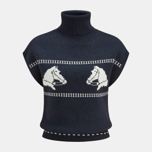 Horse-Pattern Cap Sleeve Turtleneck Sweater Vest