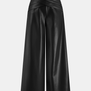 Cross Waistband PU Leather Wide-Leg Pants