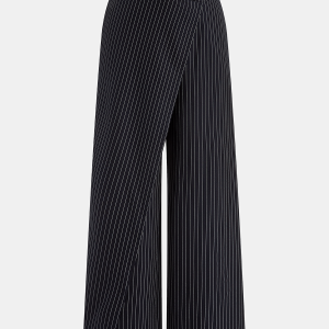 Wide-Leg Pinstriped Asymmetric Placket Pants