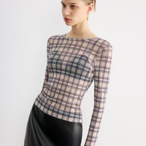 Plaid Sheer Long Sleeve Top