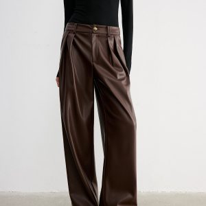 Mid-Waist Faux Leather Wide-Leg Pants