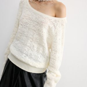 Off-Shoulder Open-Knit Sweater