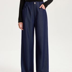 High-Waisted Wide-Leg Faux Denim Pants