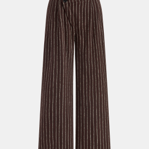 Asymmetric Placket Tweed Pinstripe Wide-Leg Pants
