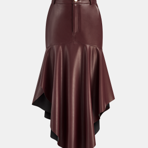 Faux Leather Asymmetric Mermaid Hem Midi Skirt