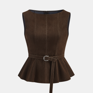 Belted Distressed Faux Leather Vest