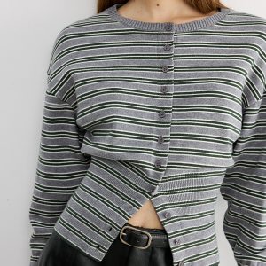 Waist Cinched Stripe Cardigan