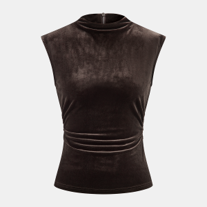 Mock Neck Ruched Velvet Sleeveless Top