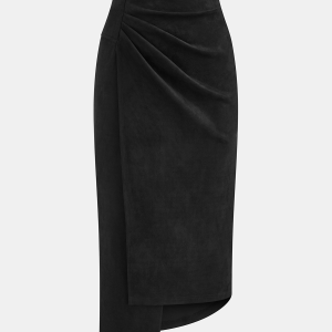 Asymmetric Ruched Midi Skirt