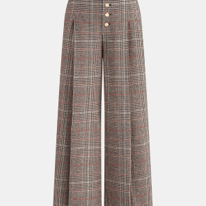 Mid-Waist Plaid Metal Button Pants