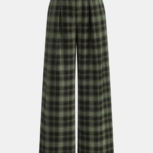 Belted Plaid Straight-Leg Pants