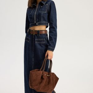 Belted Denim Maxi Skirt