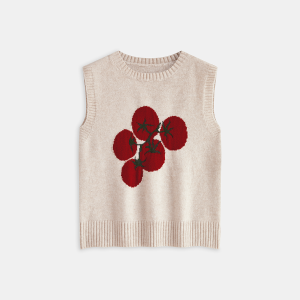 Tomato Patterned Wool Blend Knit Vest