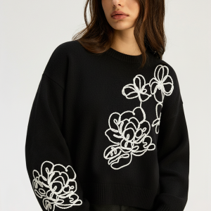 Floral Embroidery Wool-Blend Sweater