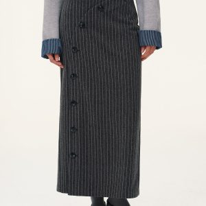 Asymmetric Button Striped Maxi Skirt