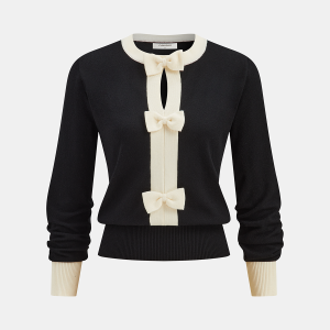Contrast Trim Bow Detail Knit Top