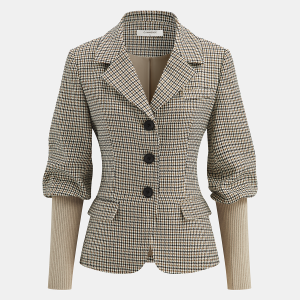 Houndstooth Puffed-Sleeve Blazer