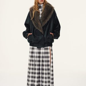 Detachable Faux Fur Collar Faux Leather Jacket