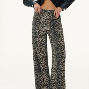Leopard Print Denim Straight-Leg Jeans