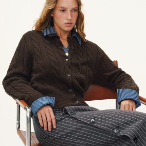 Button-Front Cable-Knit Cardigan