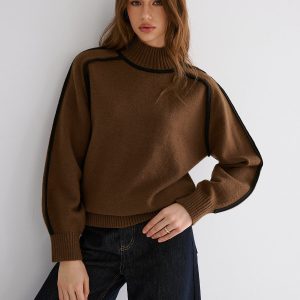 Knit Contrast Binding High Neck Sweater