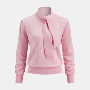 Tie Neck Eyelet Knit Sweater