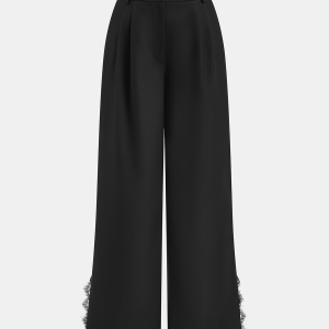 Lace Trim Wide-Leg Pants