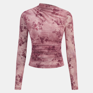 Rose Floral Mesh Ruched Top