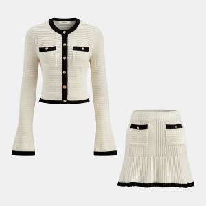 Contrast Trim Knitted Top and Mini Skirt Set