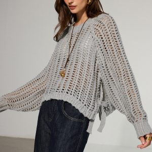 Side Tie Oversized Open-Knit Sweater