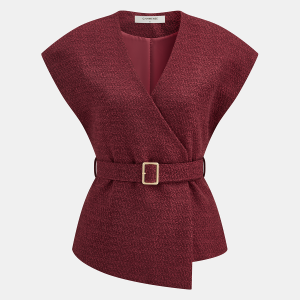 Belted Asymmetric Cap Sleeve V-Neck Vest